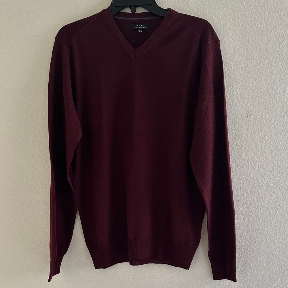 Alfani Deep Red V-Neck Sweater extra fine merino wool in size M